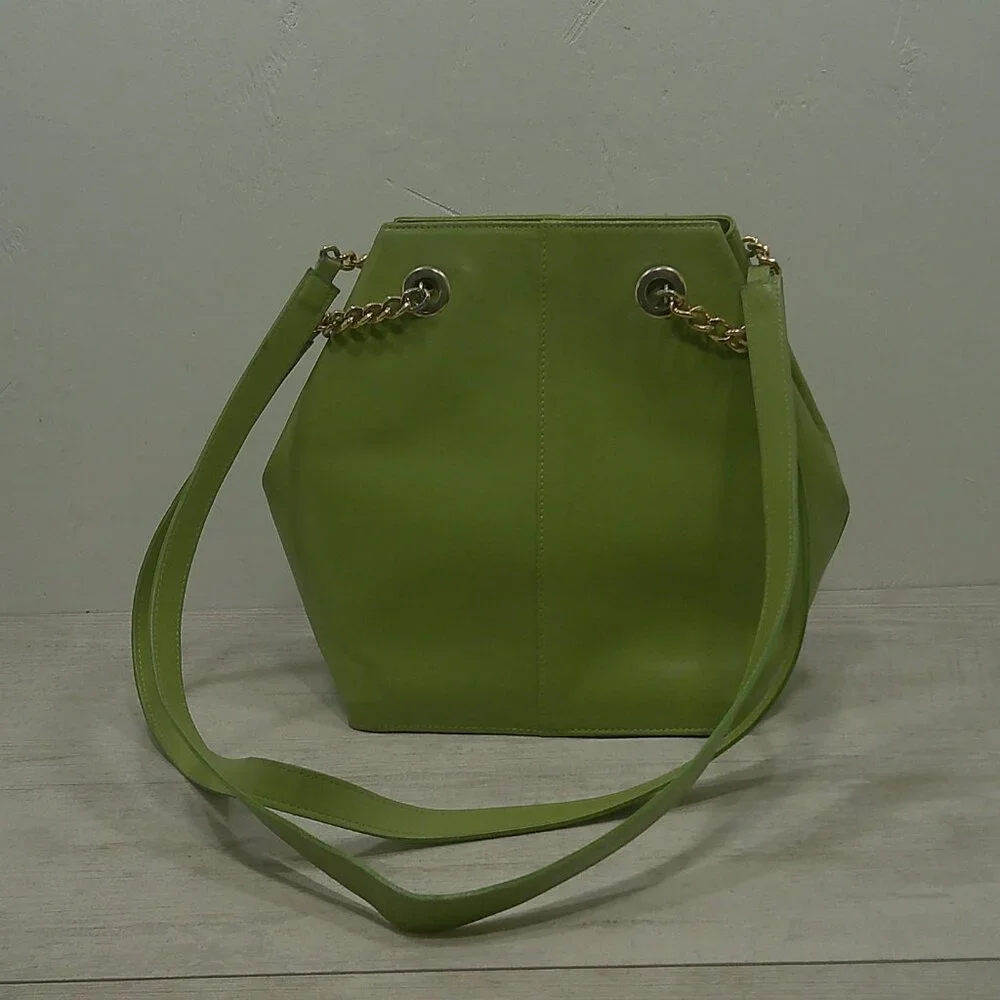 Vintage Nordstrom Made in Italy Green Leather hexagonal Bag Purse Pocketbook